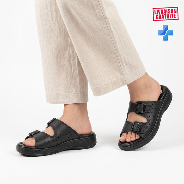 Sandales orthopédiques femme avec boucles réglables - couleur beige
