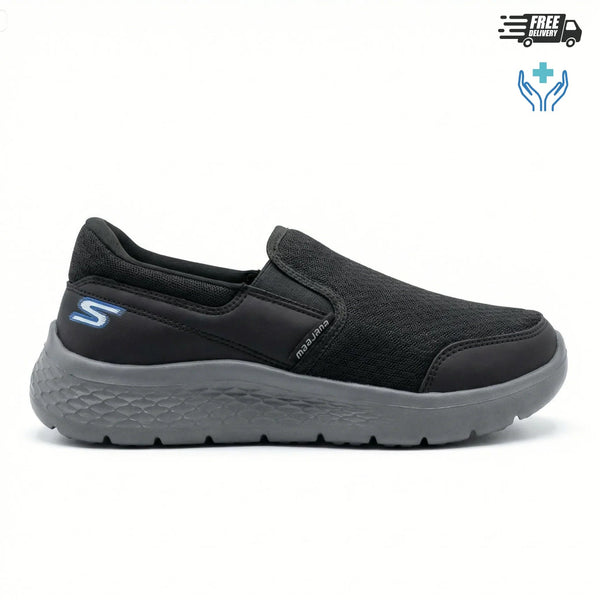 BAJO SHOES 127 black mesh slip-on sneaker – side profile view – grey sole – breathable upper – BAJO SHOES ref 127