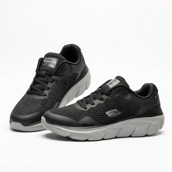 BAJO SHOES Chaussures de Sport Homme gris avec accents bleu et noir – paire en lévitation – GoRun Slip-Ins – semelle blanche ergonomique – mesh respirant – BAJO SHOES