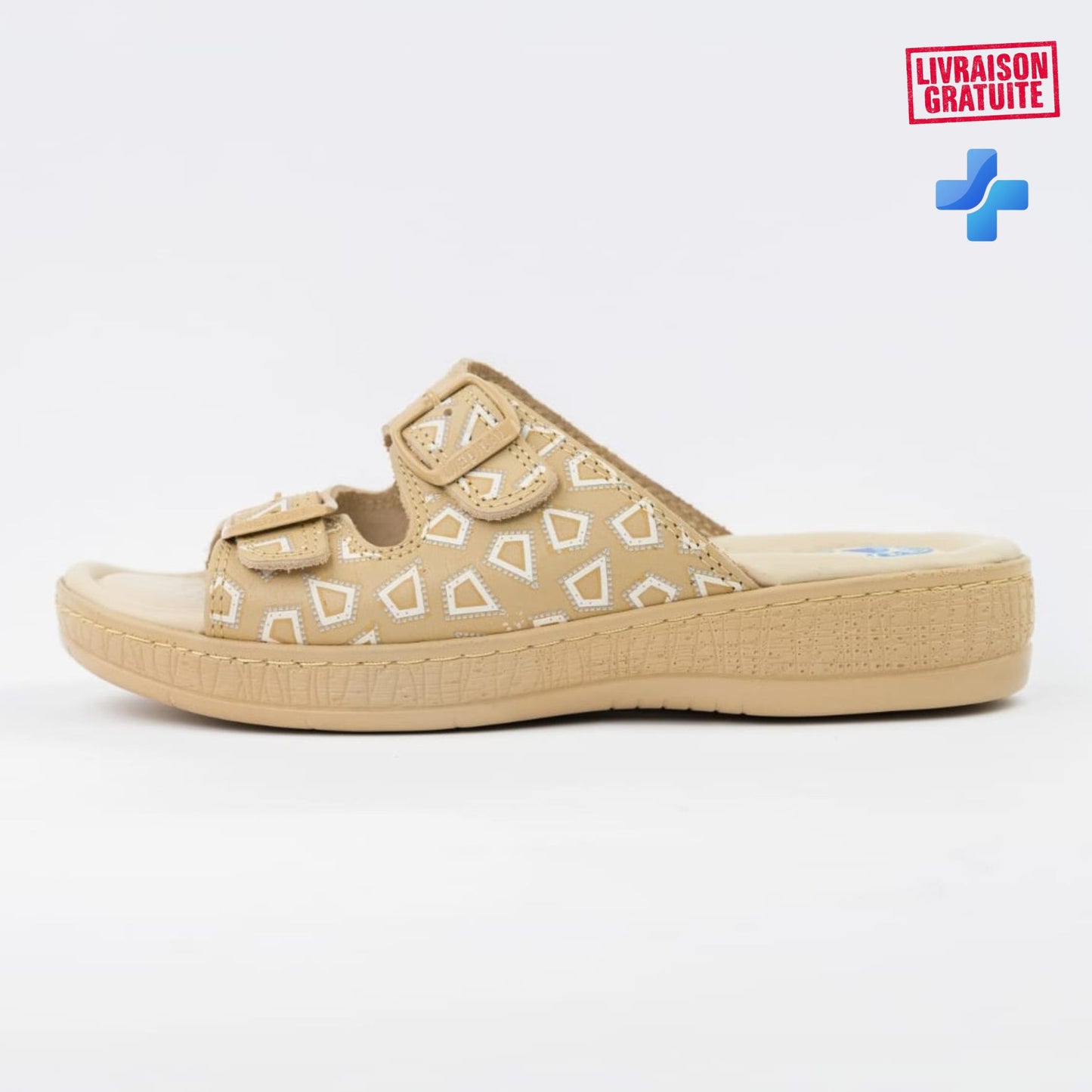 Sandales en cuir pour femme à confort médical – Semelle anti-fatigue, 2 boucles ajustables – Modèle 700