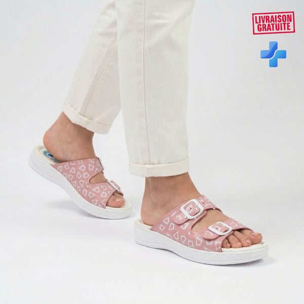 Sandales médicales femme cuir rose – Double boucle réglable semelle anti-fatigue BAJO 700