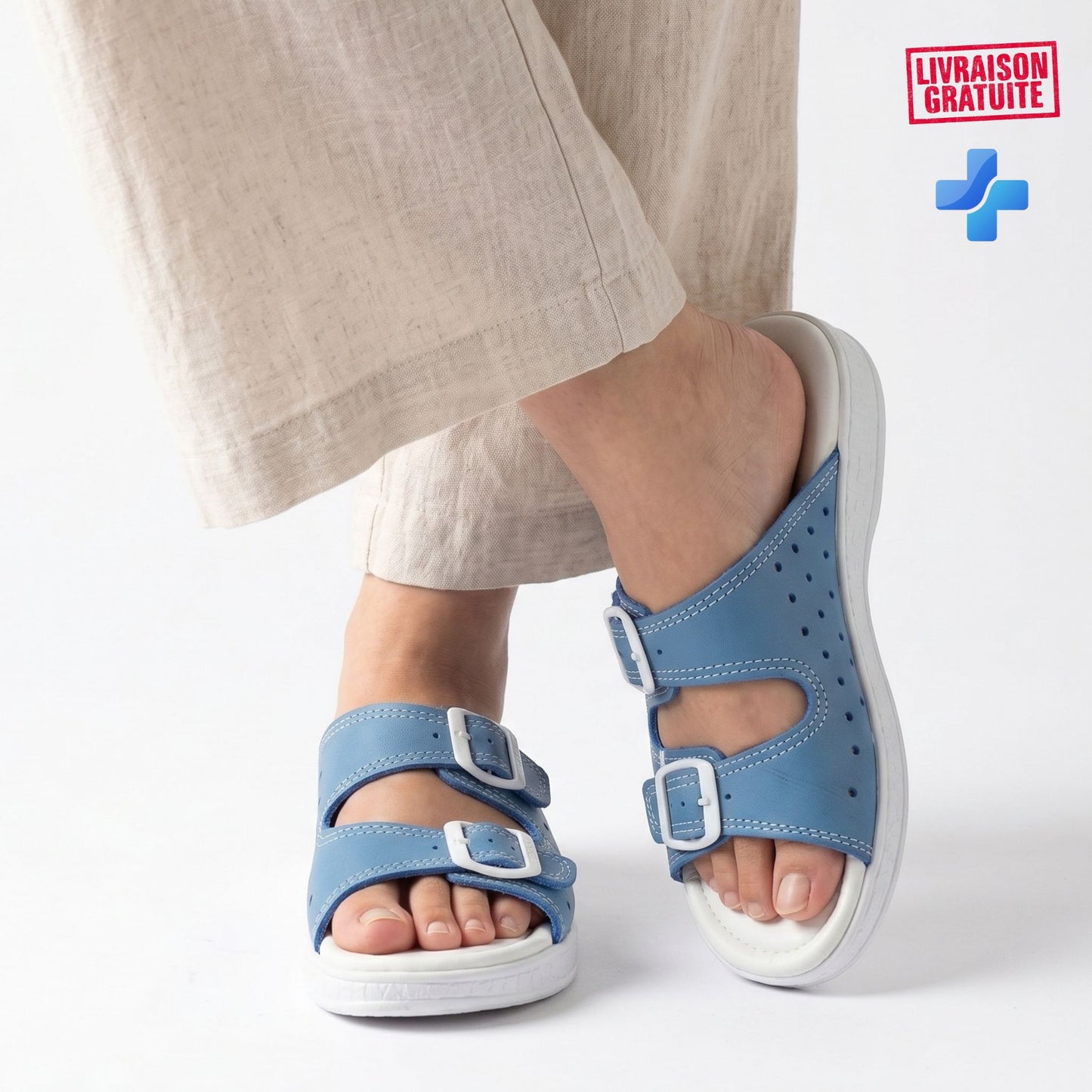 Sandales confort femme cuir - semelle orthopédique souple