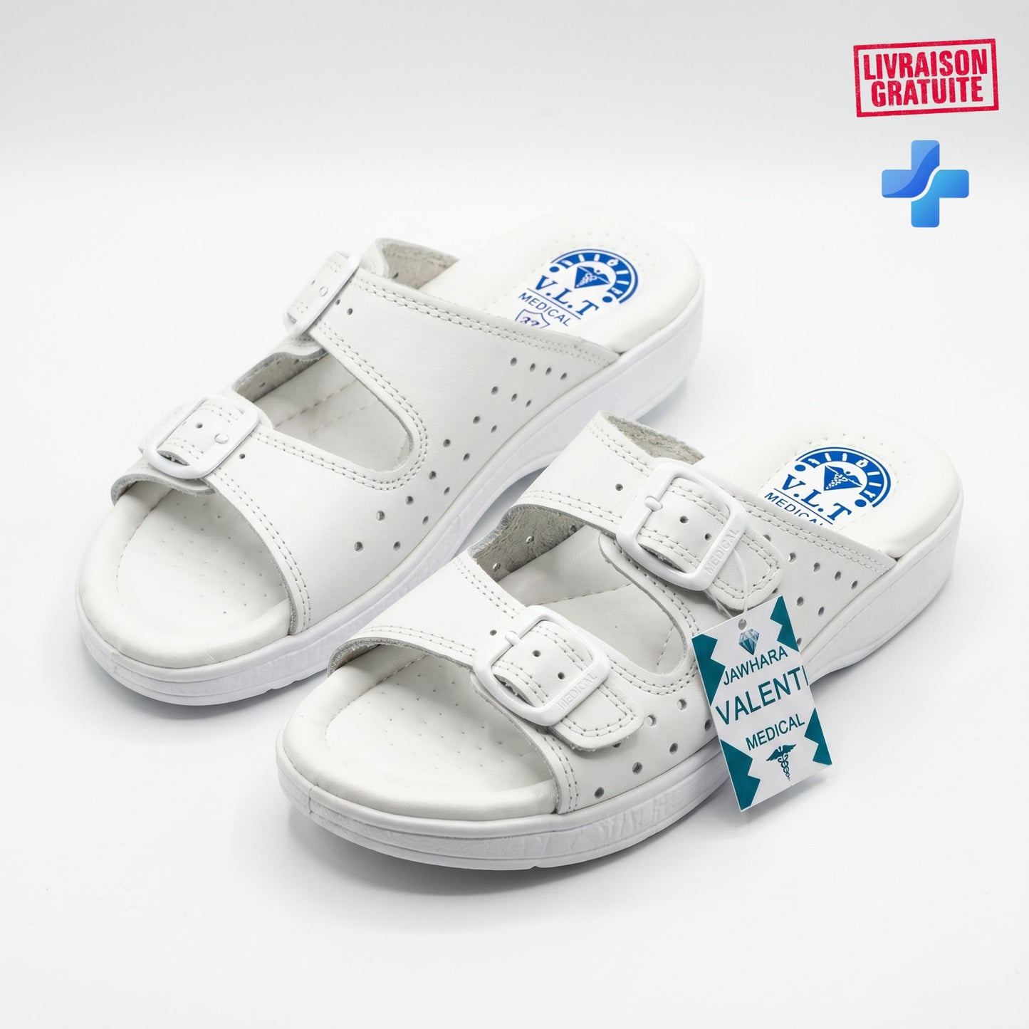 Sandales orthopédiques femme - vue trois quarts cuir naturel