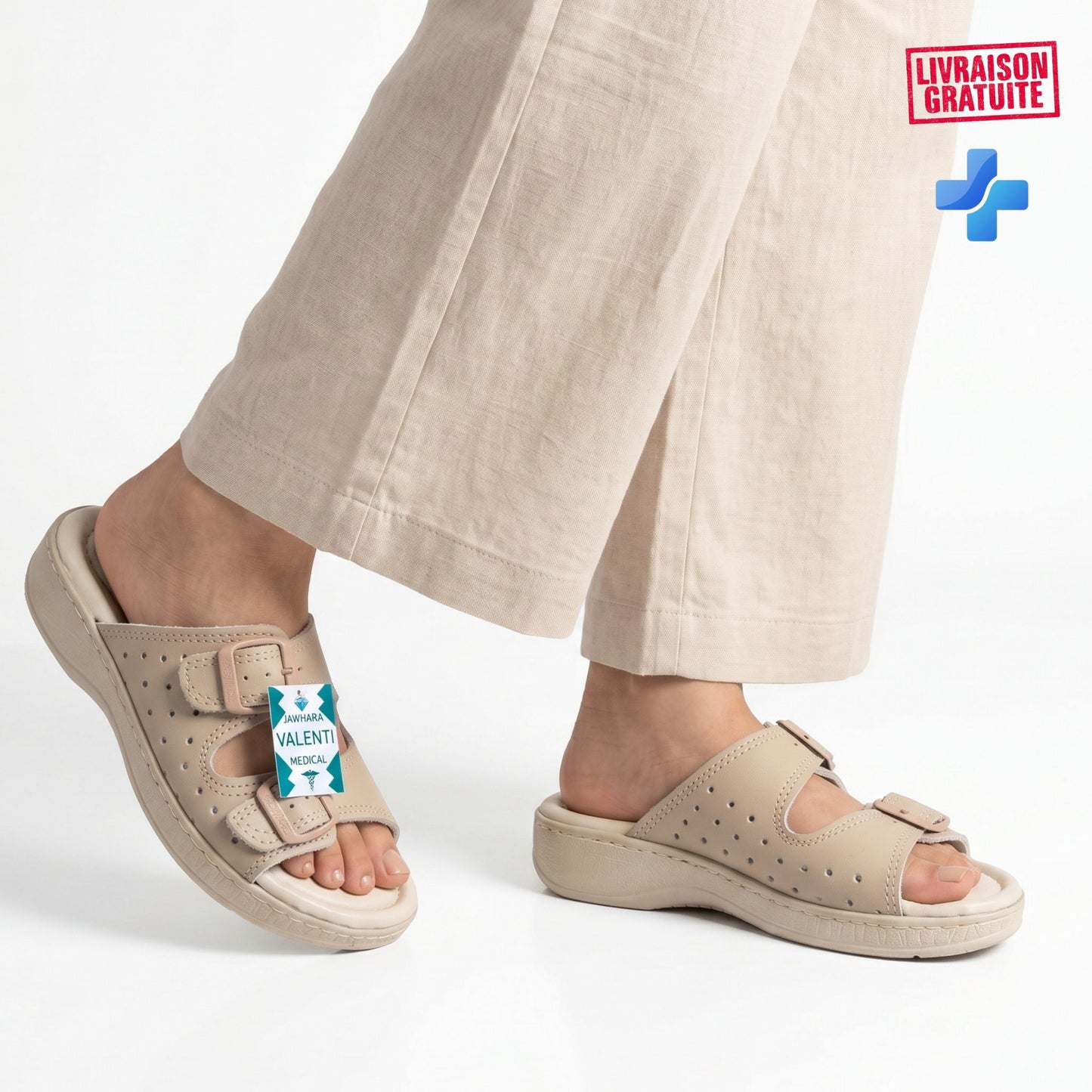 Sandales orthopédiques femme vue de côté - cuir respirant