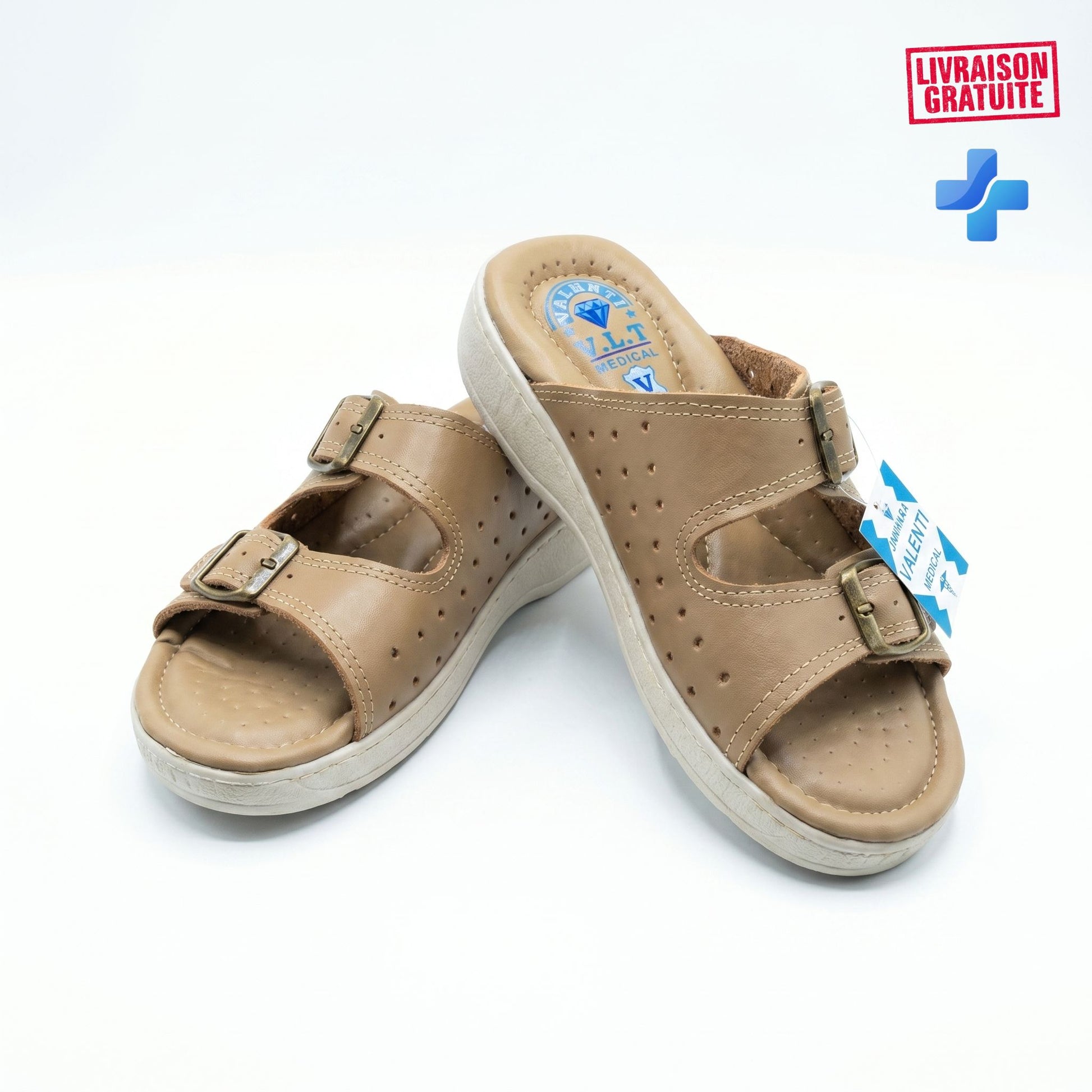 Sandales orthopédiques femme cuir - zoom coutures artisanales