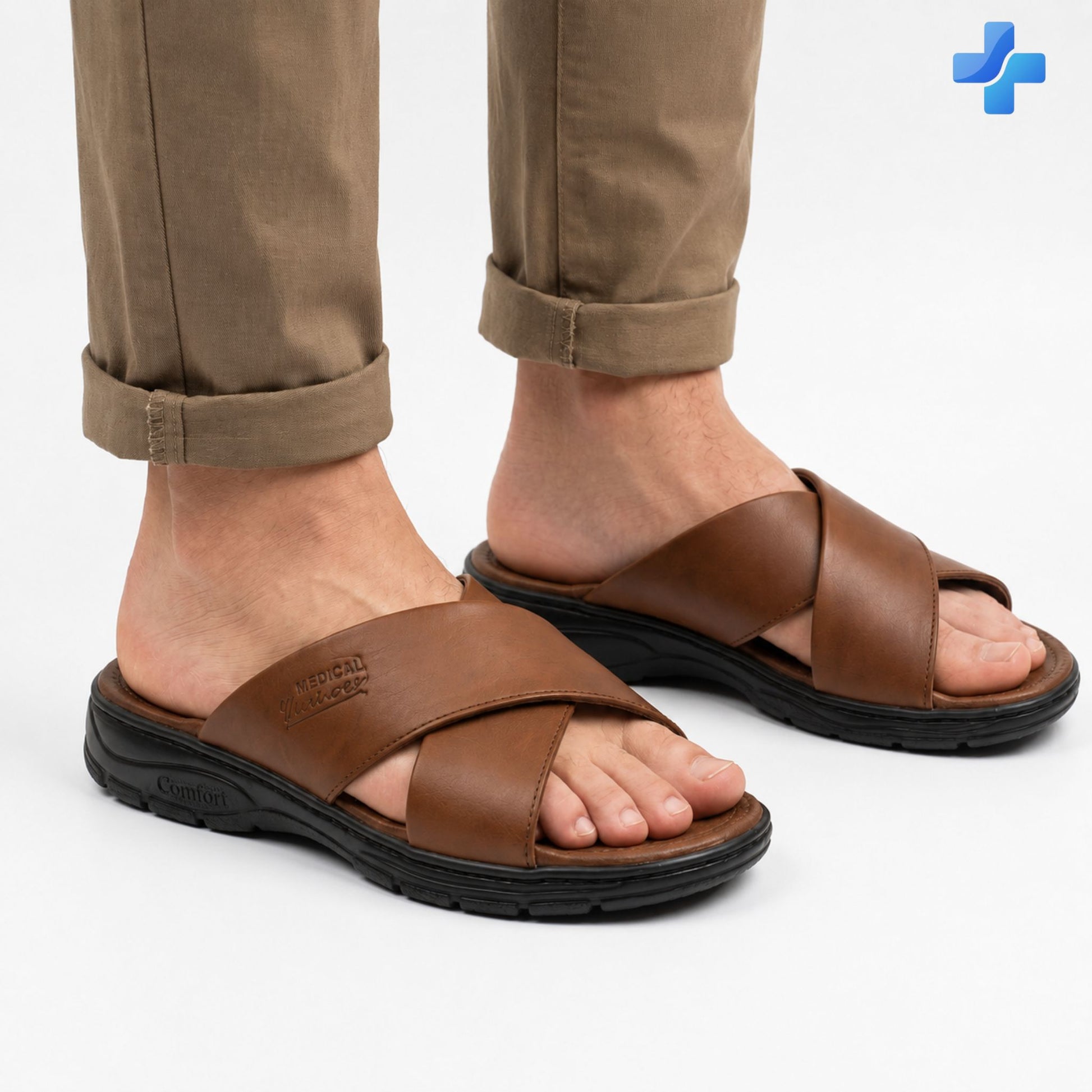 Sandale médicale homme brides croisées en cuir respirant – Bajo Shoes Maroc