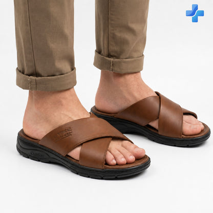 Sandale médicale homme brides croisées en cuir respirant – Bajo Shoes Maroc