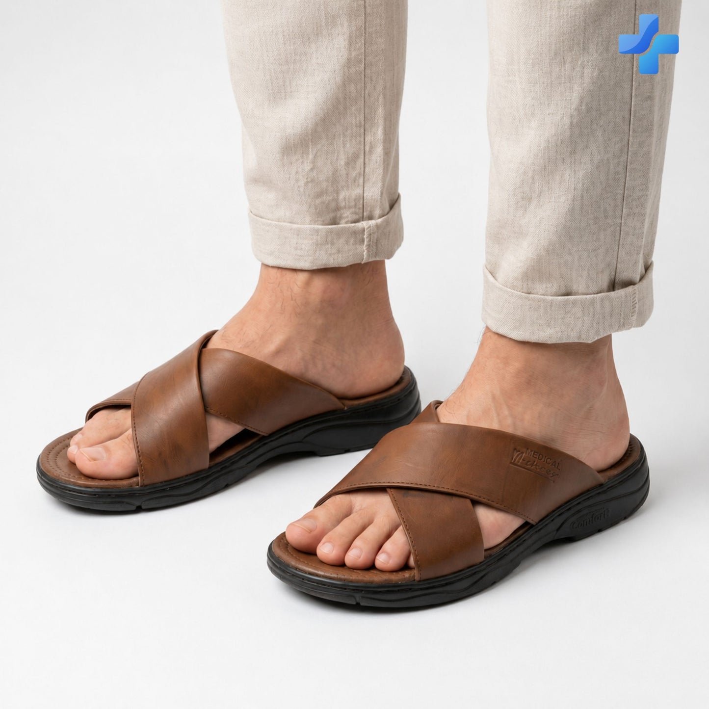 Sandale orthopédique homme semelle médicale brides croisées – vue latérale