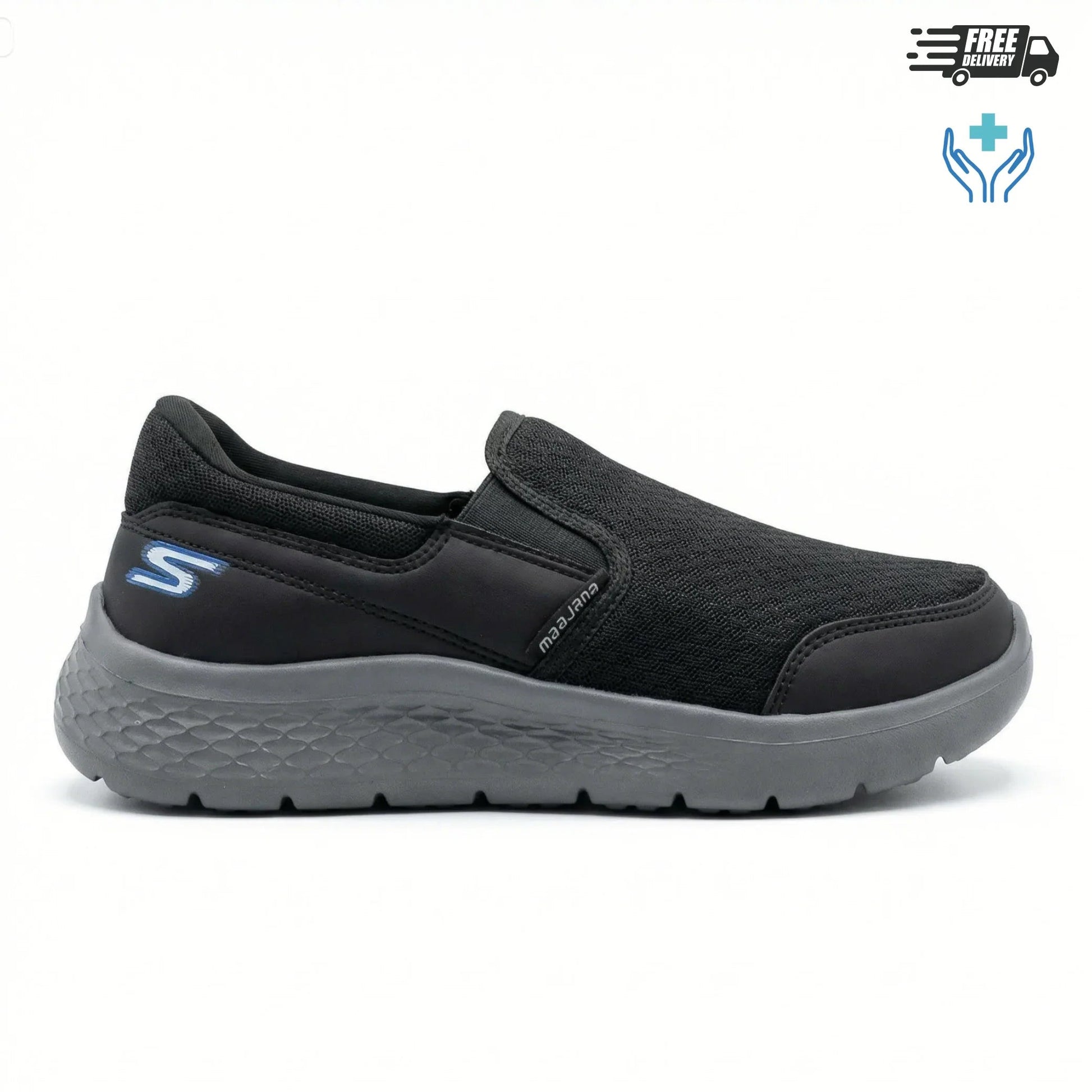 BAJO SHOES 127 black mesh slip-on sneaker – side profile view – grey sole – breathable upper – BAJO SHOES ref 127