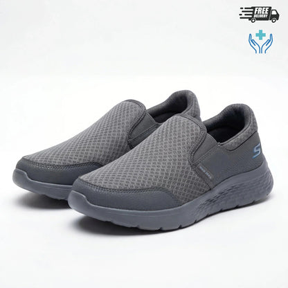 BAJO SHOES 127 grey mesh slip-on sneakers pair – 3/4 front view – breathable mesh design – lightweight comfort – BAJO SHOES ref 127