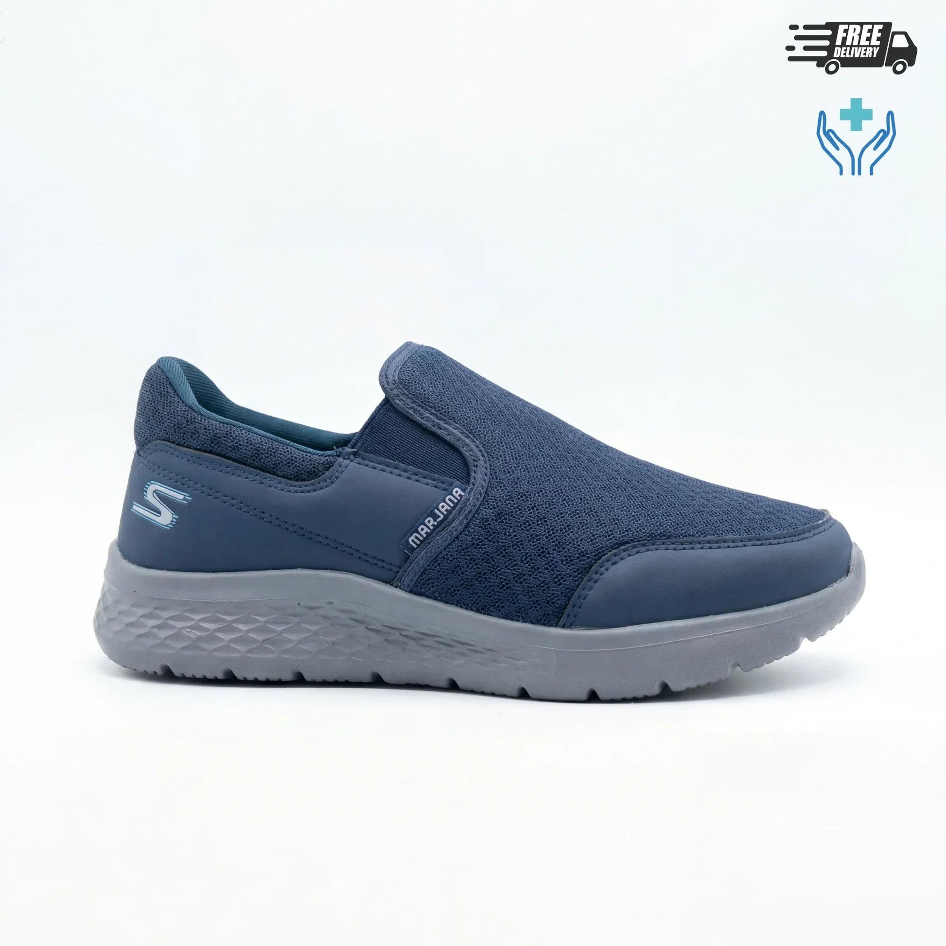 BAJO SHOES 127 navy blue mesh slip-on sneaker – side profile – flexible lightweight sole – breathable mesh – BAJO SHOES ref 127
