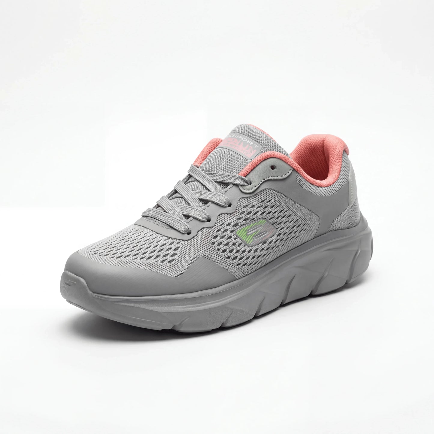BAJO SHOES Chaussures de Sport Femme gris avec accent rose – vue de face produit – semelle épaisse ergonomique – mesh respirant haute qualité – BAJO SHOES