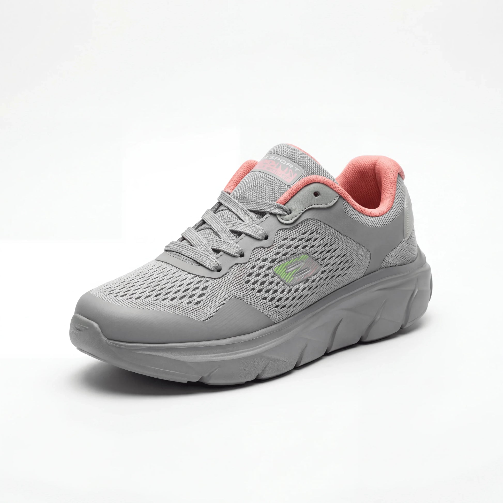 BAJO SHOES Chaussures de Sport Femme gris avec accent rose – vue de face produit – semelle épaisse ergonomique – mesh respirant haute qualité – BAJO SHOES