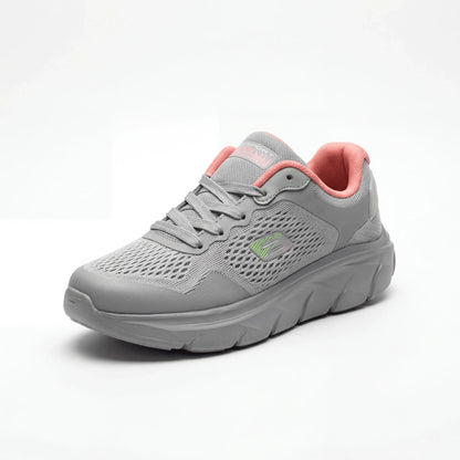 BAJO SHOES Chaussures de Sport Femme gris avec accent rose – vue de face produit – semelle épaisse ergonomique – mesh respirant haute qualité – BAJO SHOES