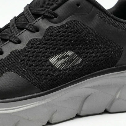 BAJO SHOES Chaussures de Sport Homme noir – paire vue 3/4 côté – G-Sport GoRun – mesh respirant semelle blanche – confort médical – BAJO SHOES
