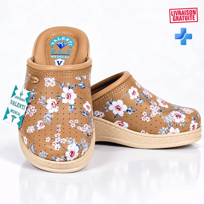 Sabot médical femme marron à motif floral Valenti