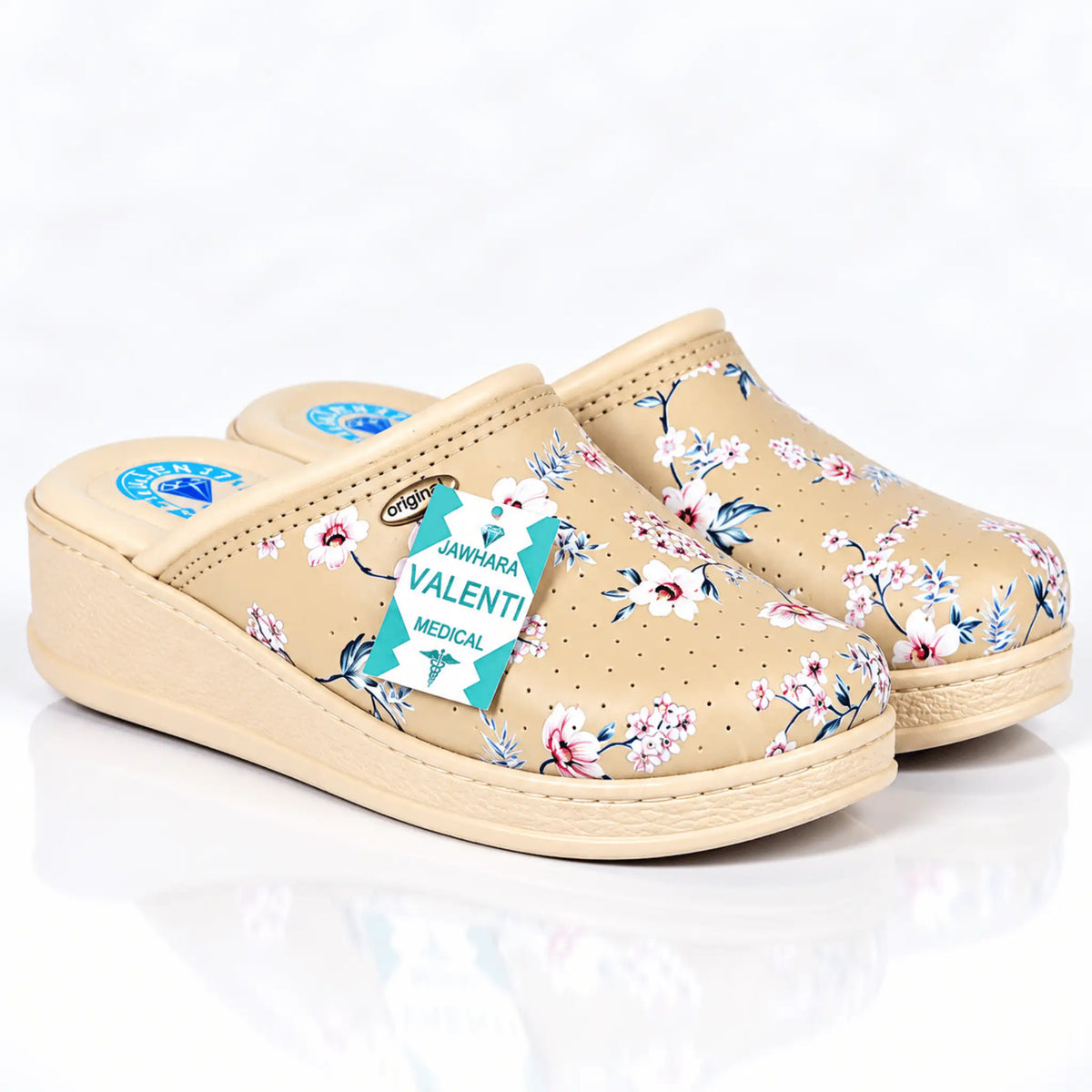 Sabot médical femme beige à motif floral Valenti