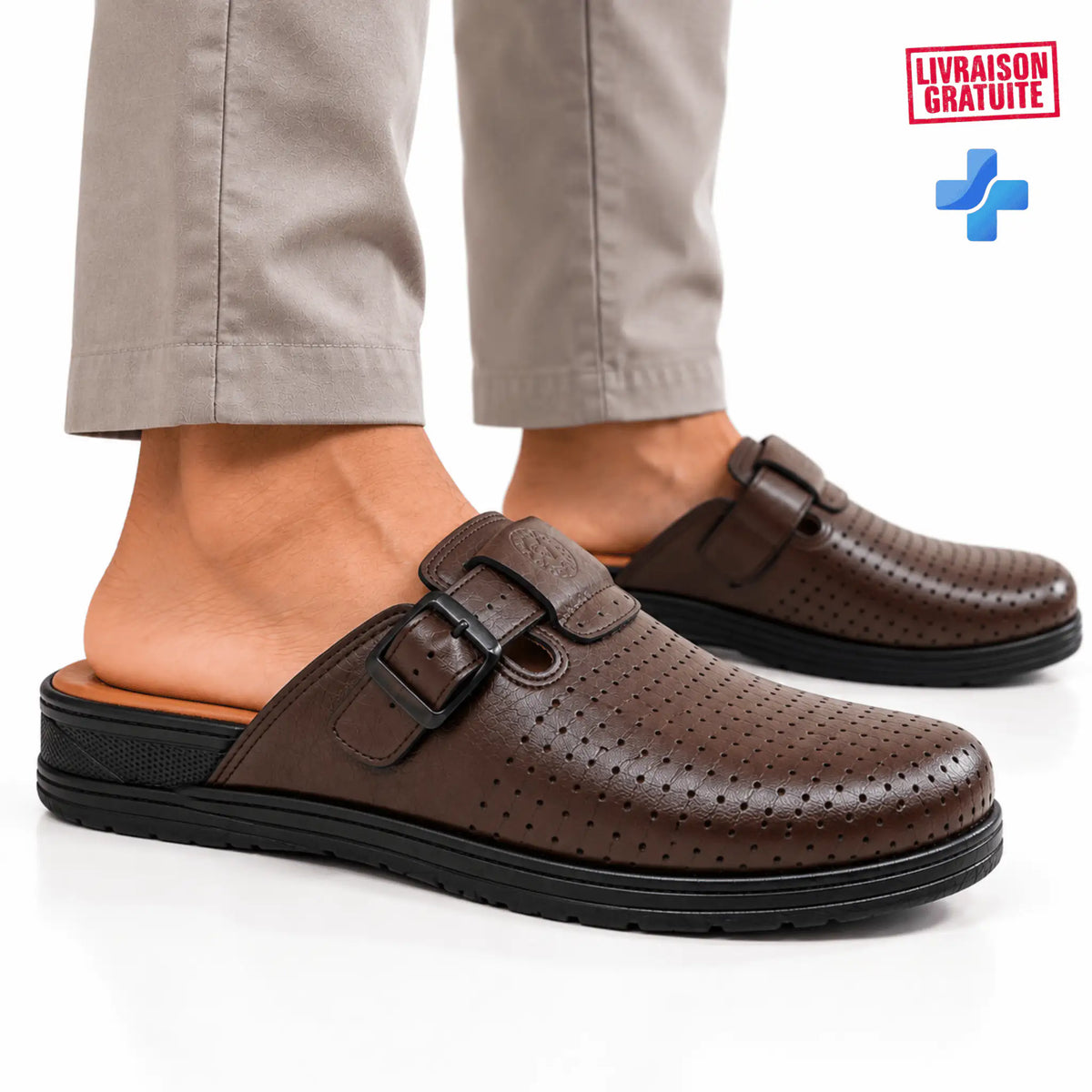 Sabot médical homme marron perforé à boucle – modèle 04