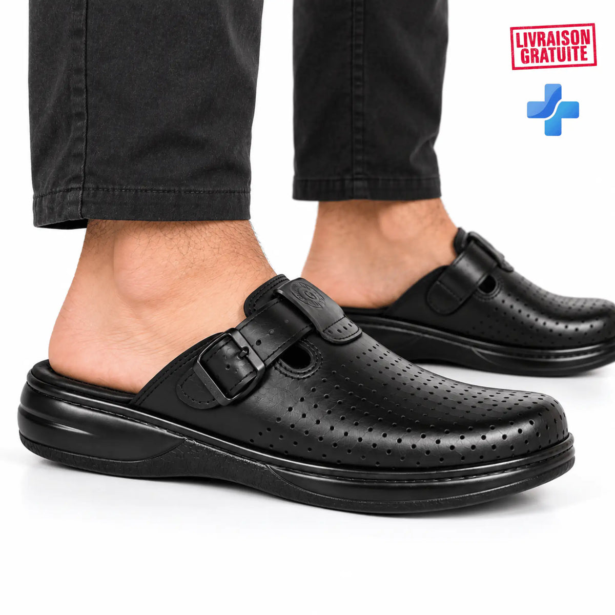 Sabot médical homme noir perforé à boucle – modèle 04