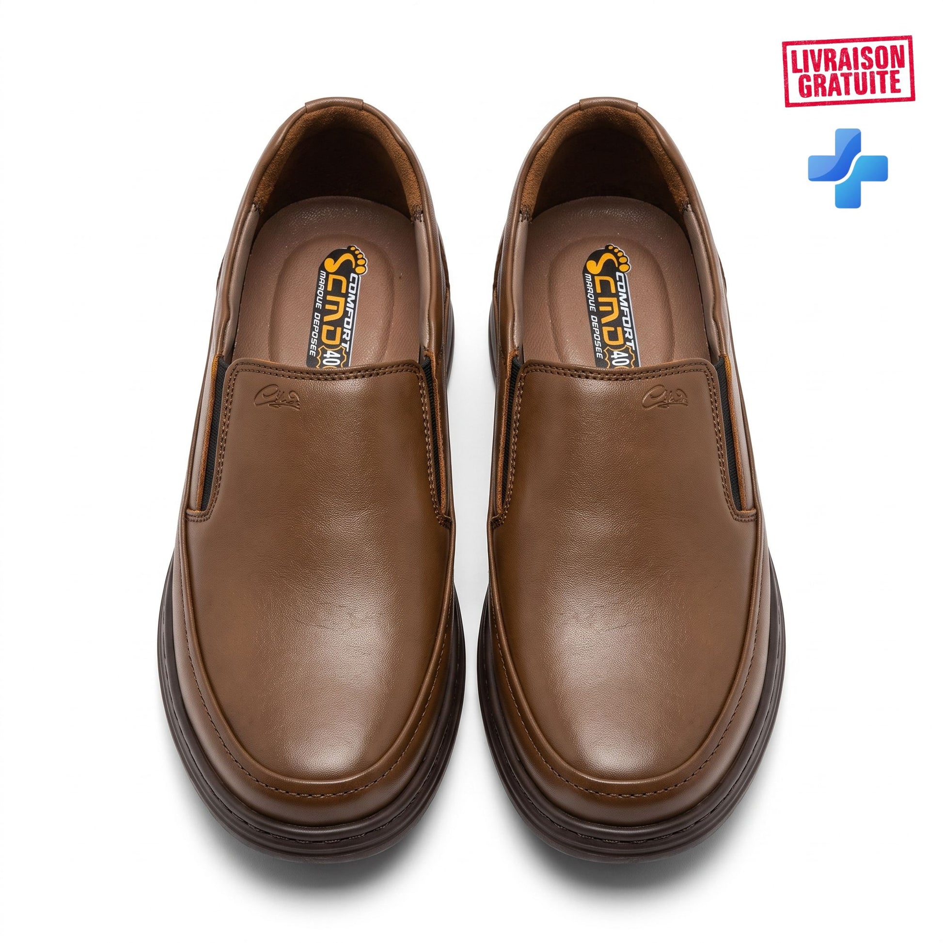 Chaussures ville homme en cuir premium avec semelle médicale - paire vue de face