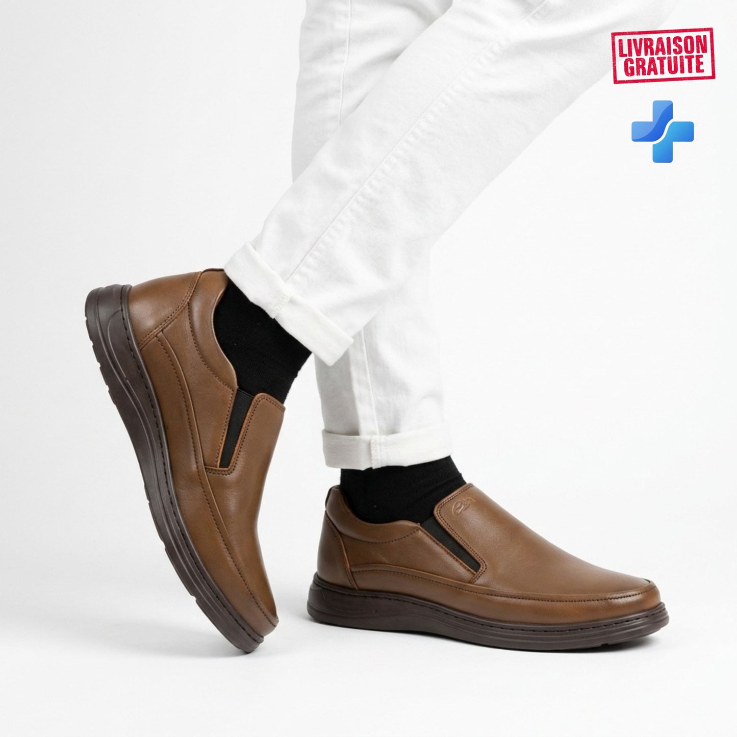 Chaussures homme confortables en cuir premium avec semelle médicale