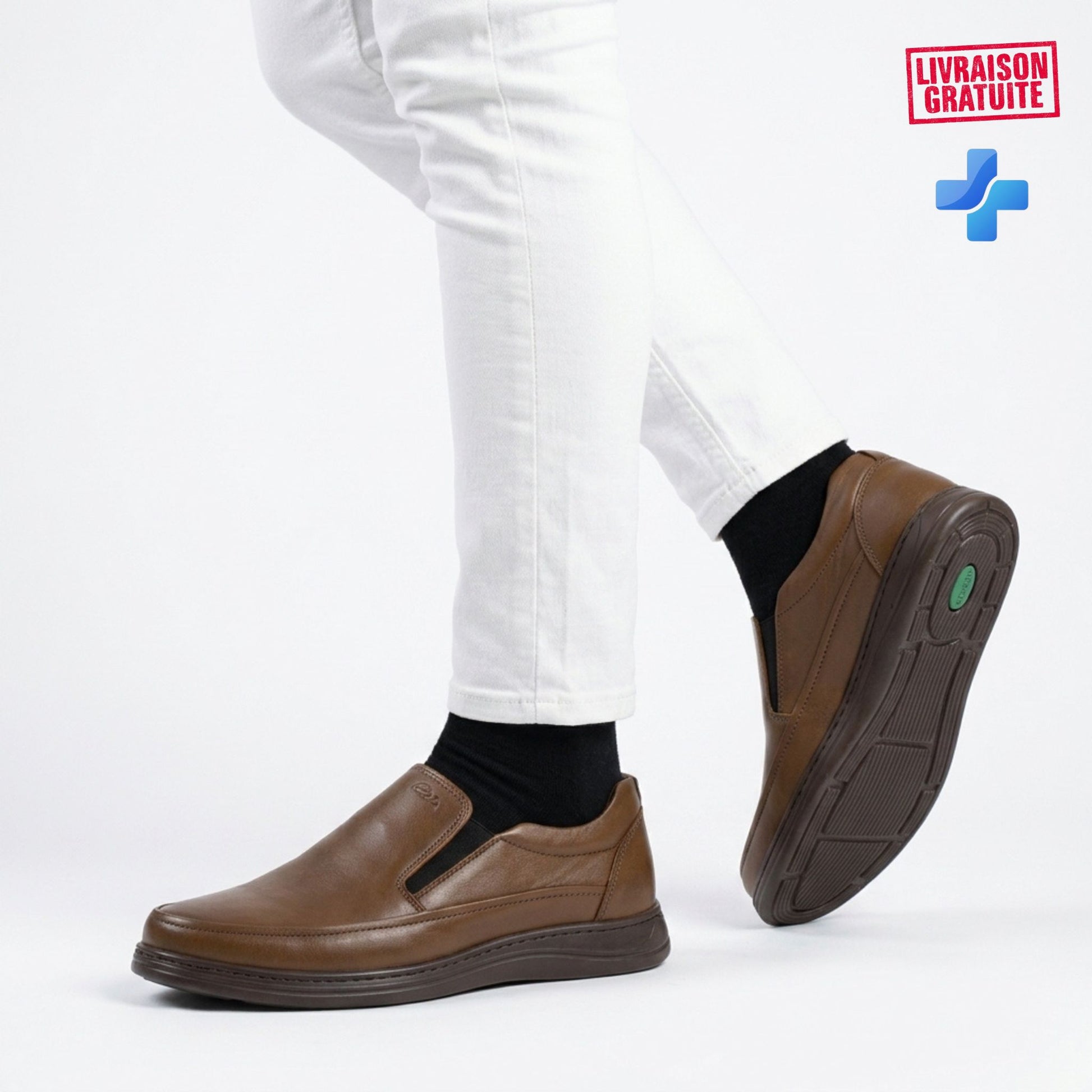Chaussures ville homme cuir premium portées - vue latérale