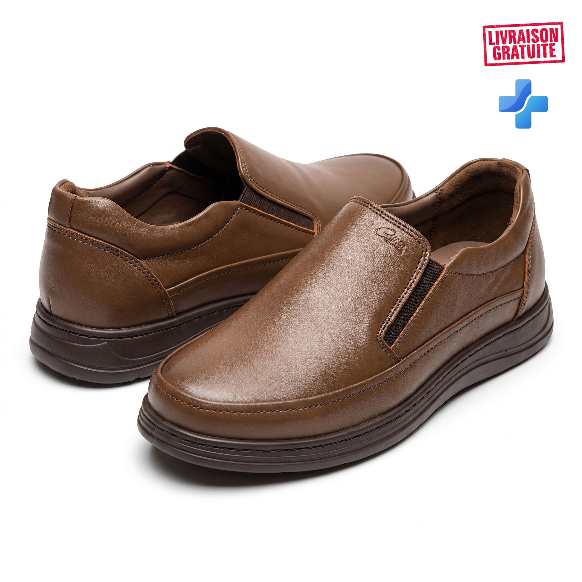 Chaussures ville homme cuir premium semelle médicale - vue en angle
