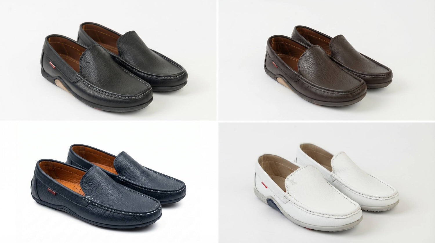 Mocassins en cuir grainé homme BAJO SHOES – 4 coloris disponibles : noir, marron foncé, bleu marine et blanc – Confort médical