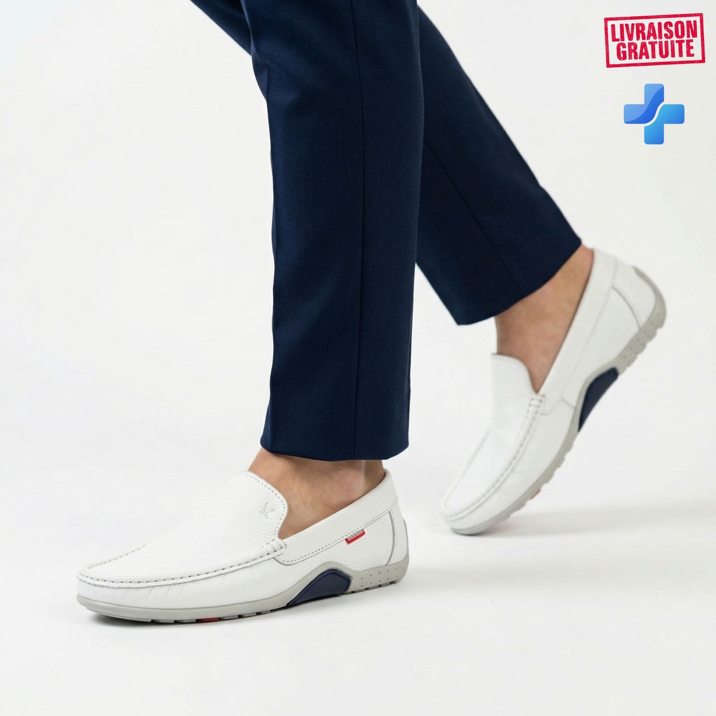 Mocassins cuir grainé homme – Vue principale semelle ergonomique médicale confort bureau BAJO