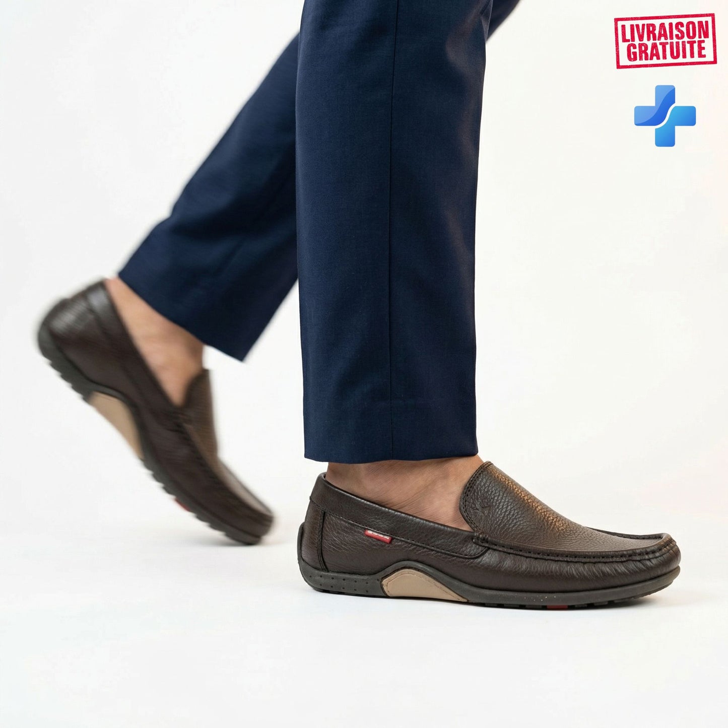 Mocassins homme cuir grainé vue latérale – Semelle intérieure ergonomique soutien optimal BAJO