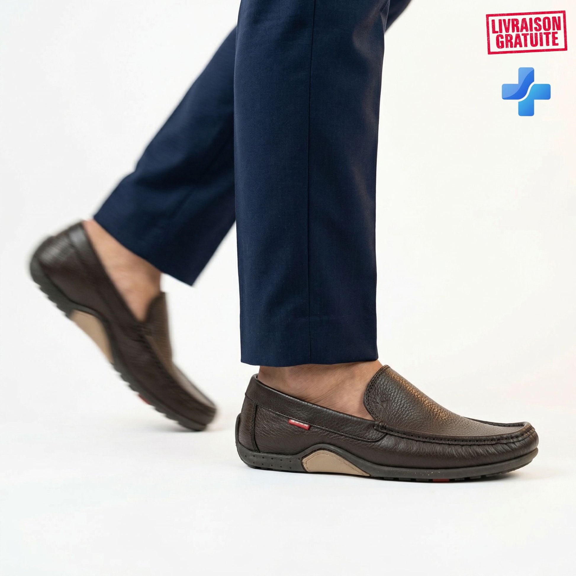 Mocassins homme cuir grainé vue latérale – Semelle intérieure ergonomique soutien optimal BAJO