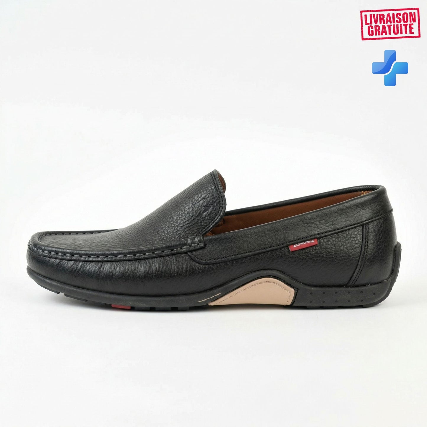 Mocassins cuir grainé homme – Vue détail semelle intérieure ergonomique médicale BAJO