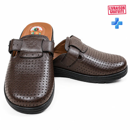 Sabot homme en cuir marron perforé avec boucle – modèle 04