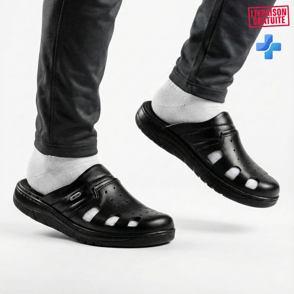 Sabot médical homme en cuir – Vue principale semelle compensée anti-fatigue longues journées BAJO