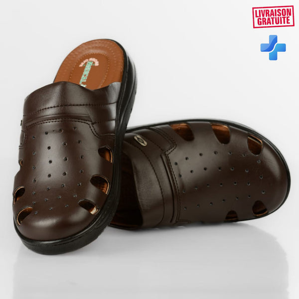 Sabot médical homme cuir – Vue latérale anti-fatigue respirant semelle ergonomique BAJO