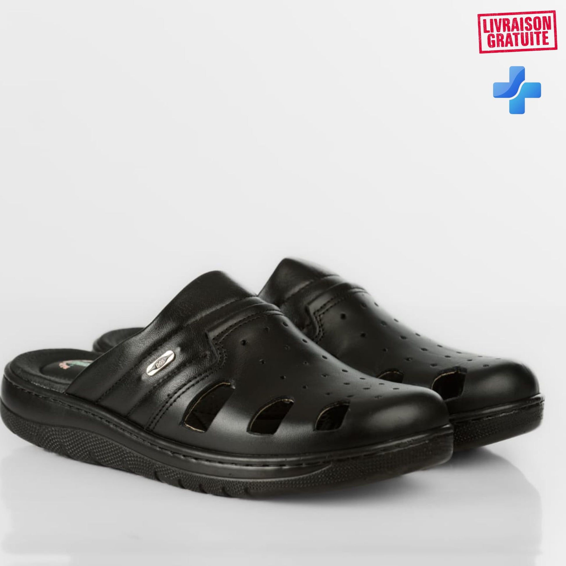 Sabot médical cuir homme – Vue de face conçu pour les longues journées de travail BAJO