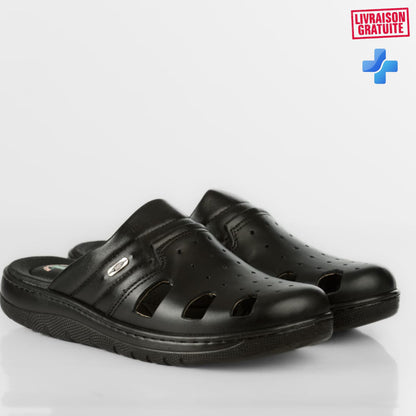 Sabot médical cuir homme – Vue de face conçu pour les longues journées de travail BAJO