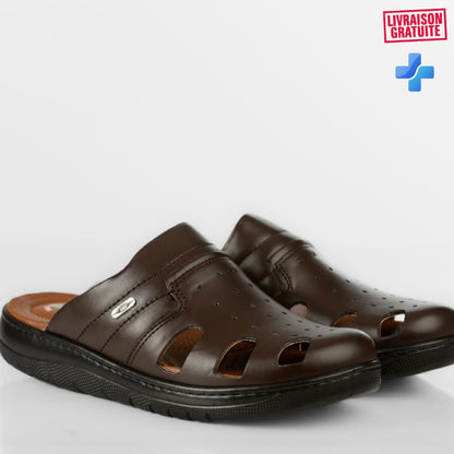 Sabot médical homme en cuir semelle compensée – Absorption des chocs confort quotidien BAJO
