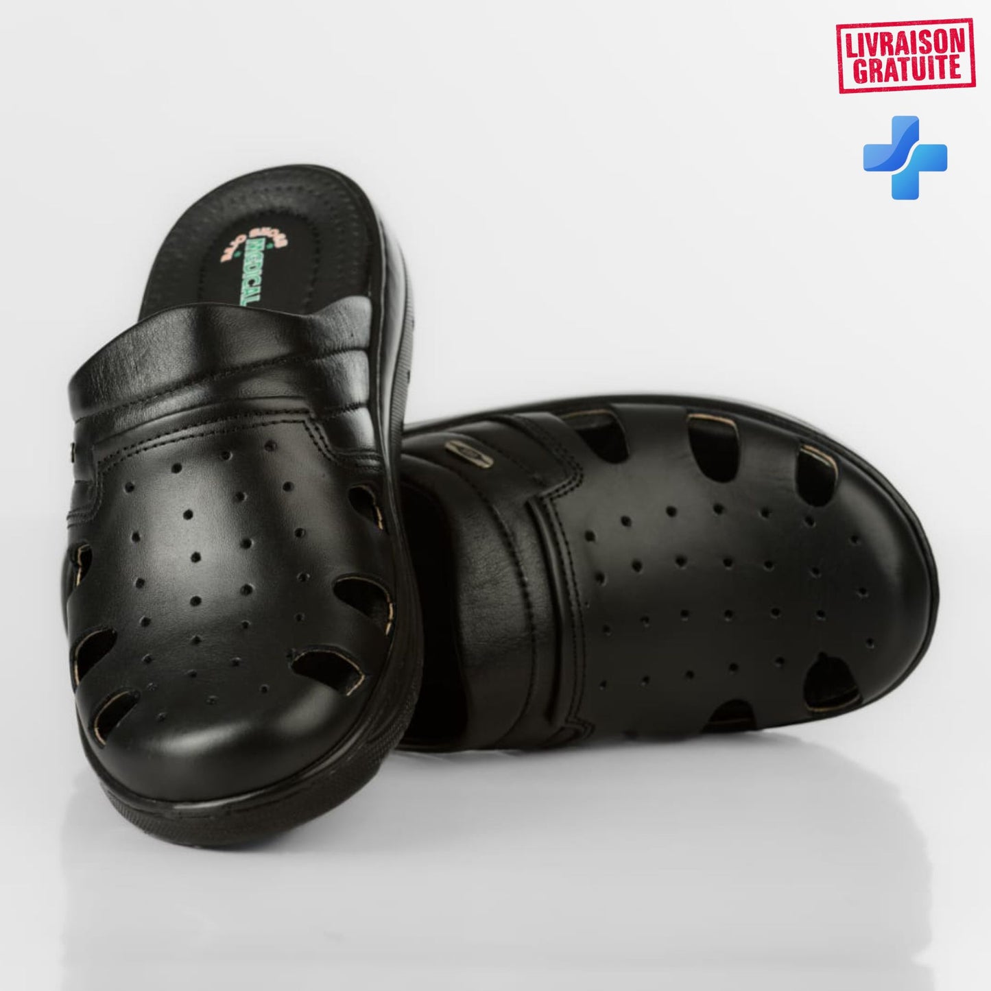 Sabot médical homme cuir – Vue dessus semelle compensée anti-fatigue absorption des chocs BAJO