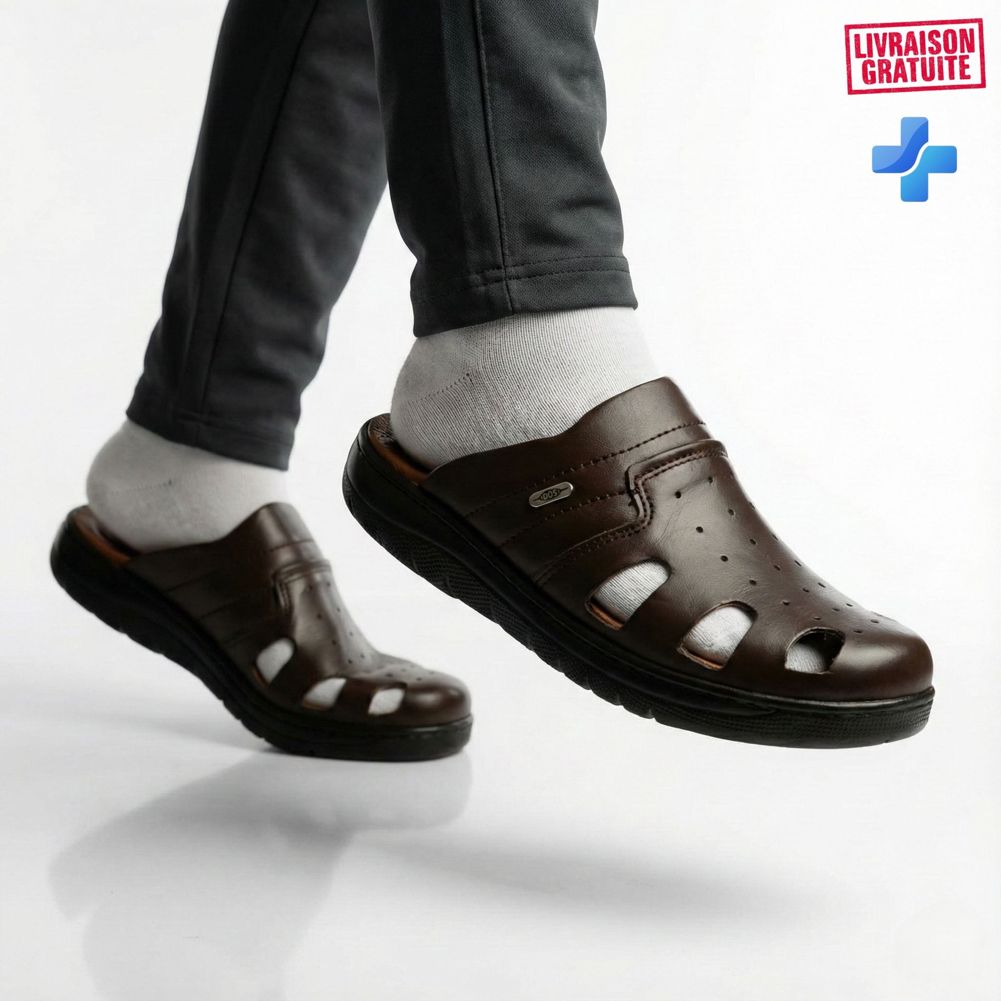 Sabot médical homme cuir – Vue 3/4 finition cuir véritable souple résistant BAJO