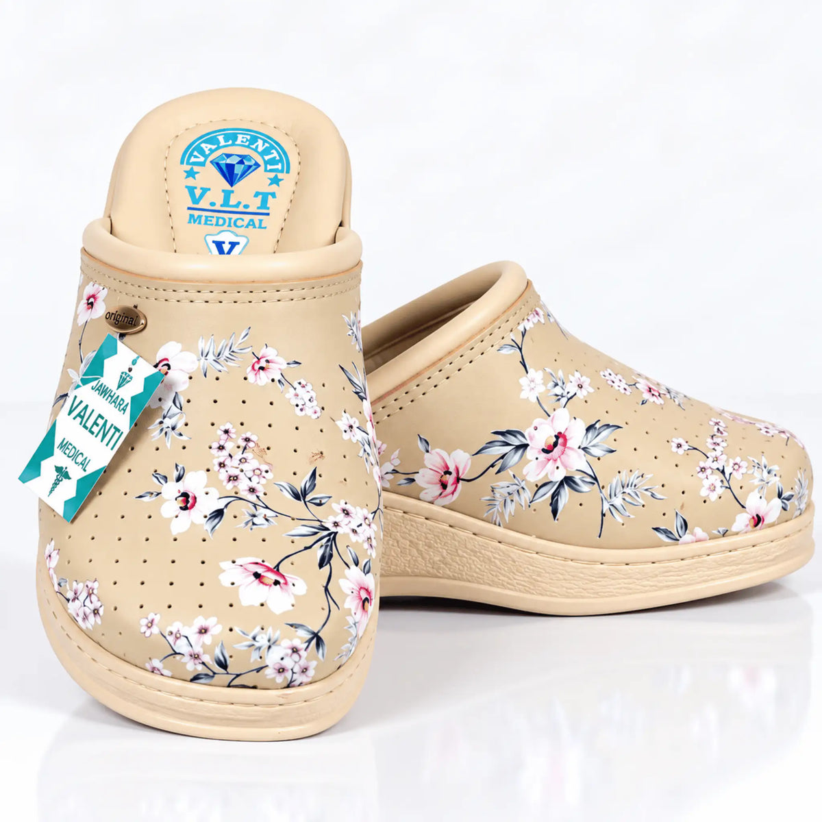 Sabot médical femme beige à motifs floraux Valenti
