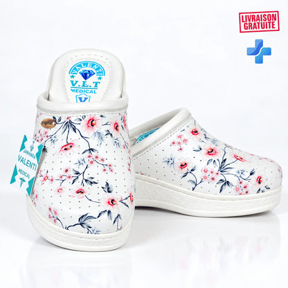 Sabot médical femme blanc avec motif floral Valenti
