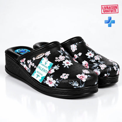 Sabot médical femme noir à motifs floraux Valenti