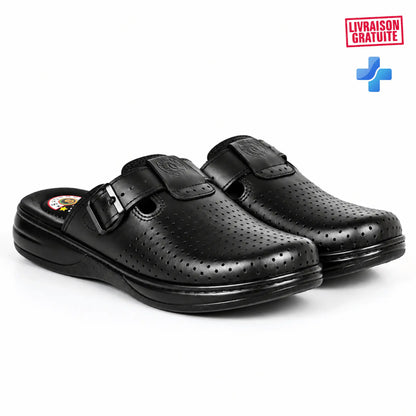 Sabot médical homme noir perforé à boucle avec semelle épaisse