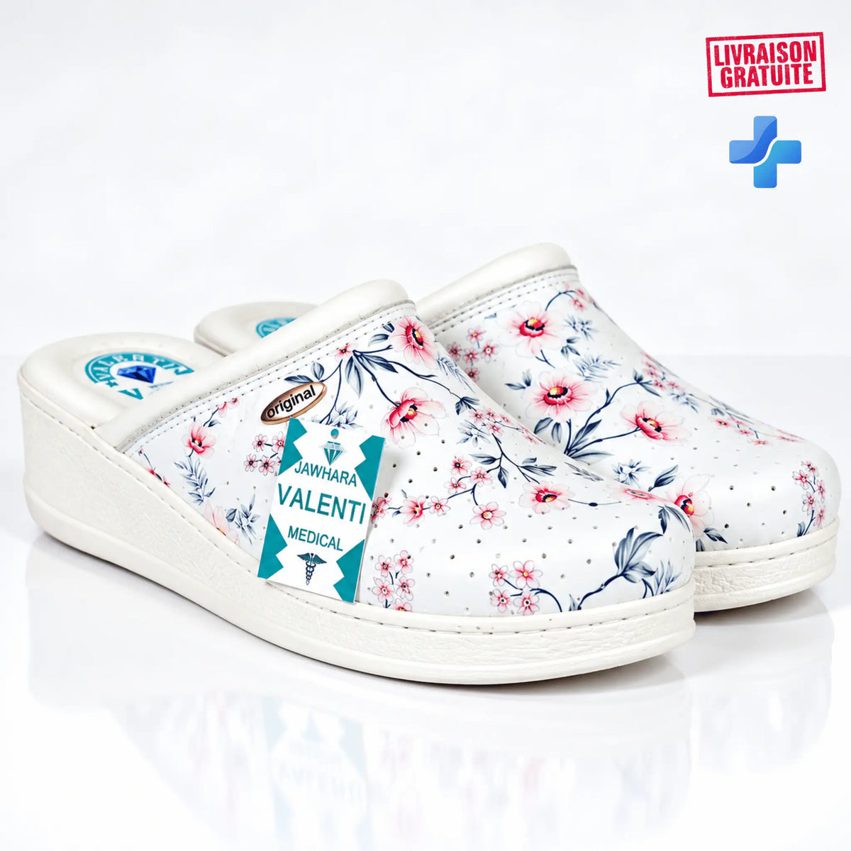 Sabot médical femme blanc à motif floral Valenti Medical