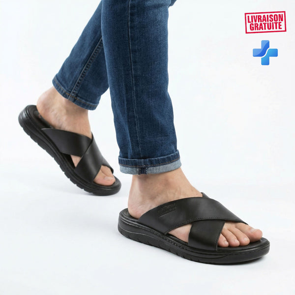 Sandale médicale homme à brides croisées en cuir – Vue principale confort respirant BAJO