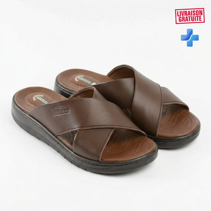 Sandale médicale homme brides croisées cuir – Vue latérale respirant idéal pour l'été BAJO