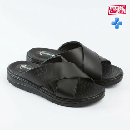 Sandale médicale homme en cuir brides croisées – Semelle ergonomique usage quotidien BAJO