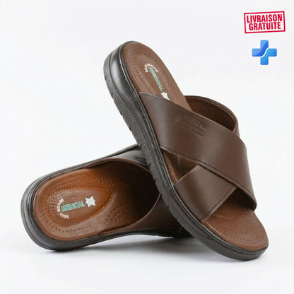 Sandale médicale homme cuir brides croisées – Vue détail semelle confort respirant BAJO