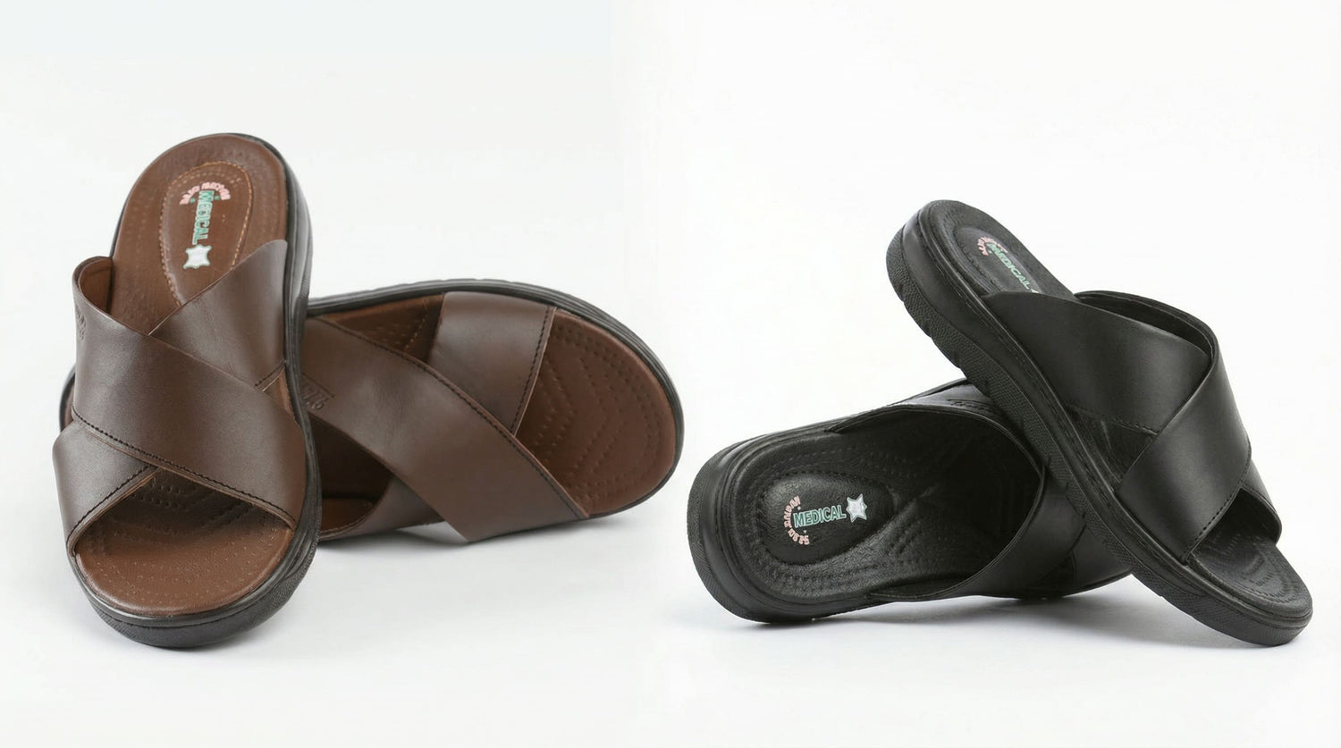 Sandales à lanières croisées en cuir pour homme disponibles en marron et noir